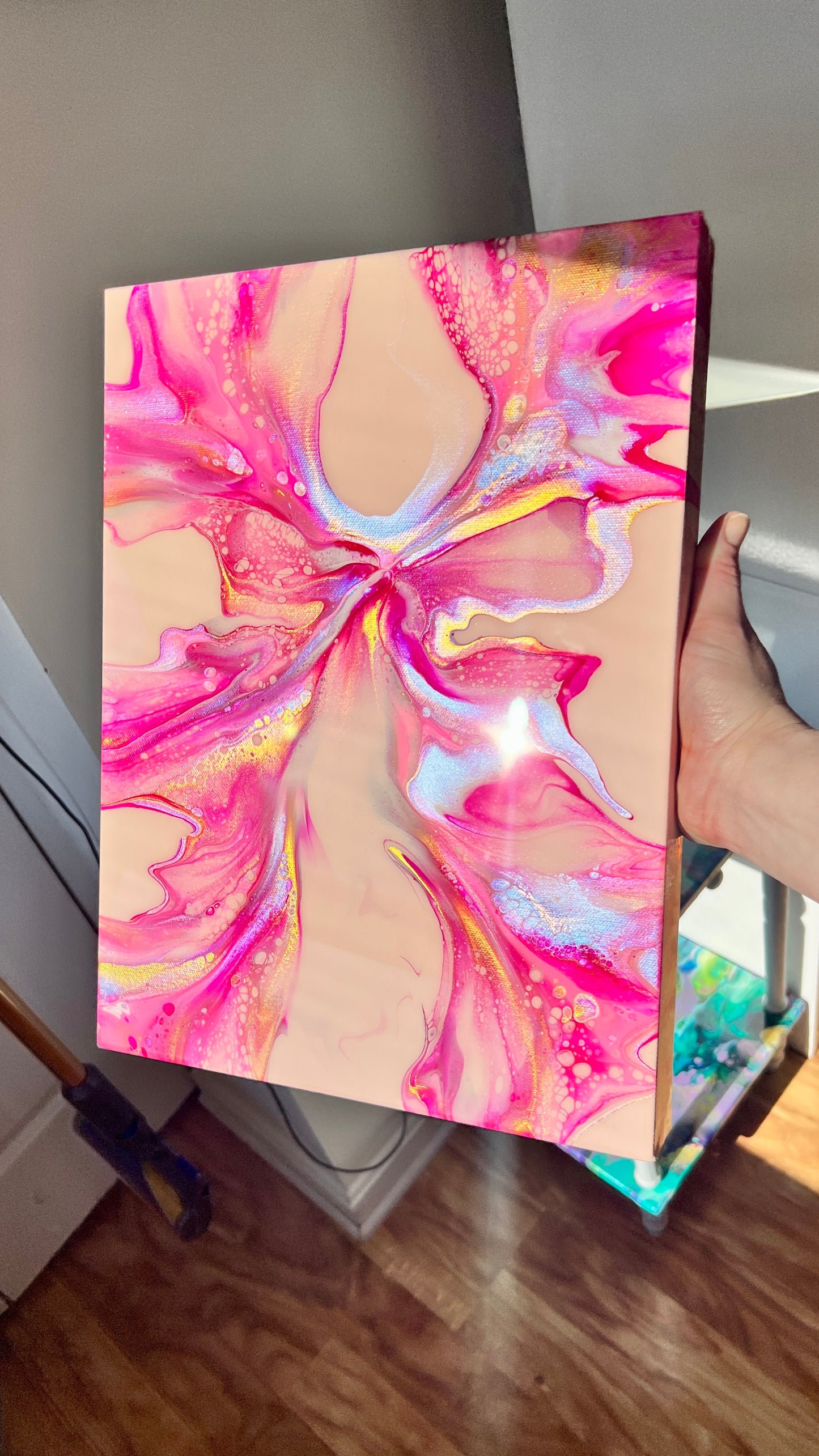 Pink Dutch Pour 12”x16”