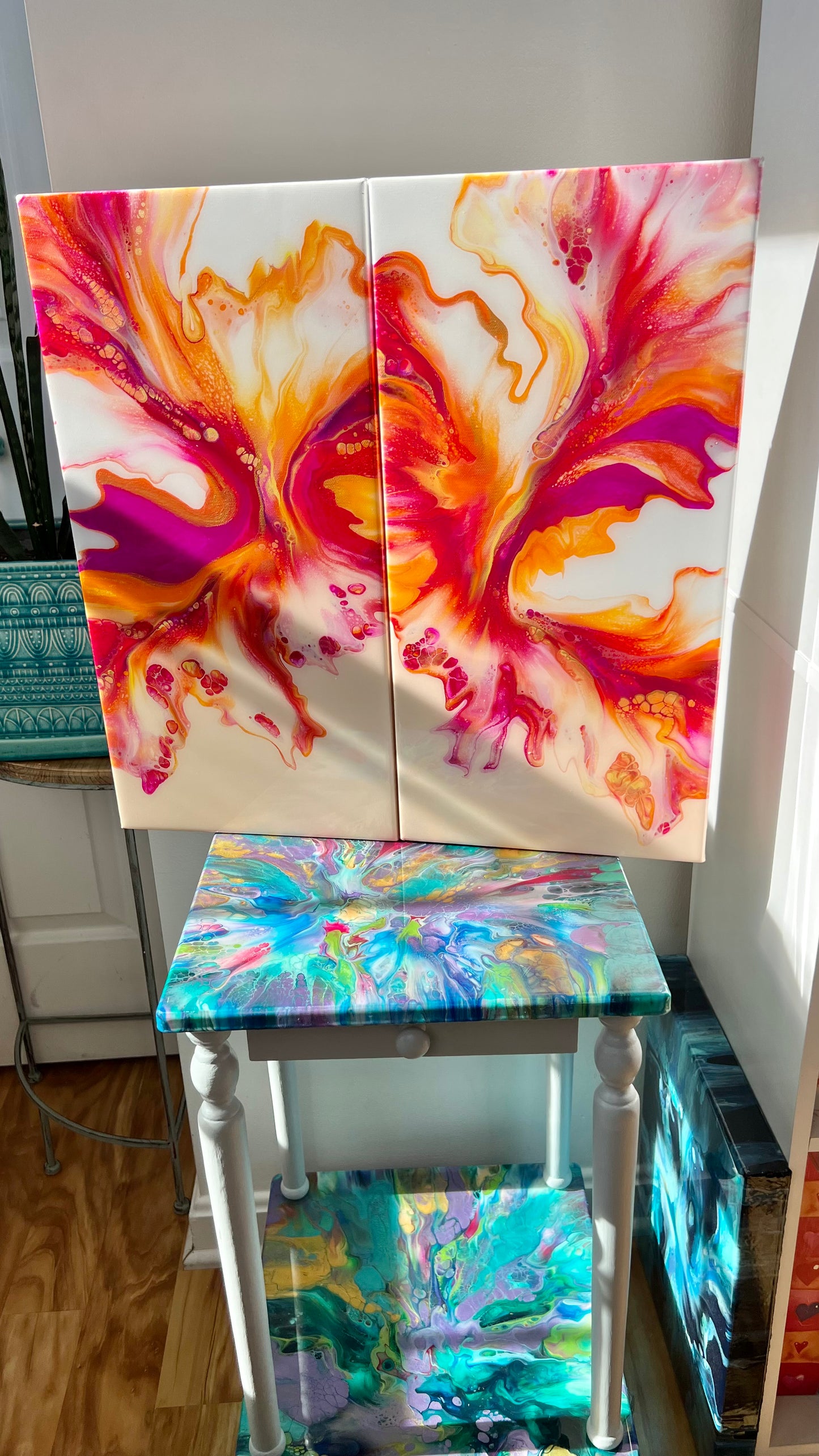 Sunset Diptych Dutch Pour